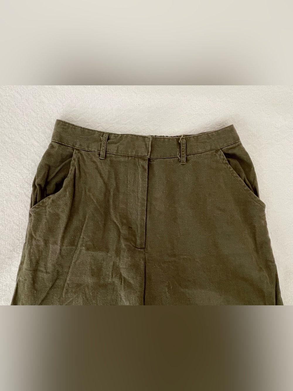 Olive Green Wide-Leg Linen-Blend Pants - Picture 5 of 7